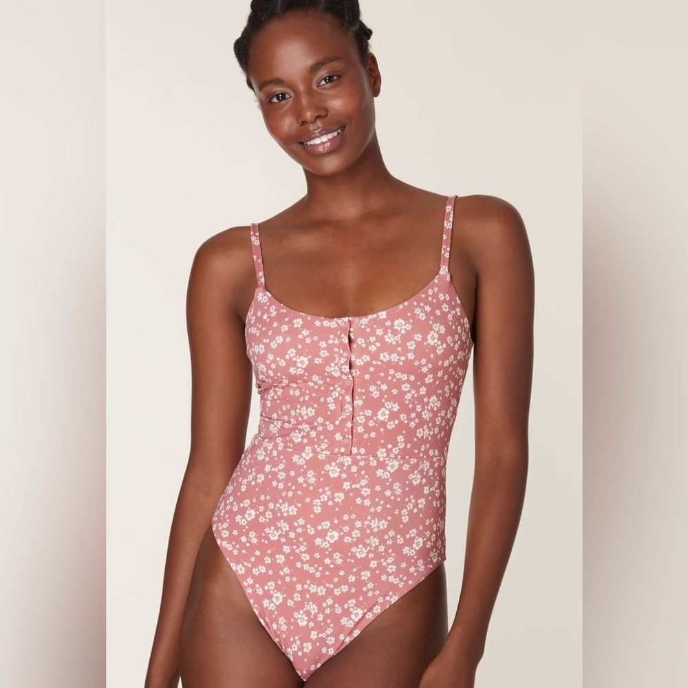 Andie Swim The Snap One Piece - Eco Nylon - Ditsy Floral Rose